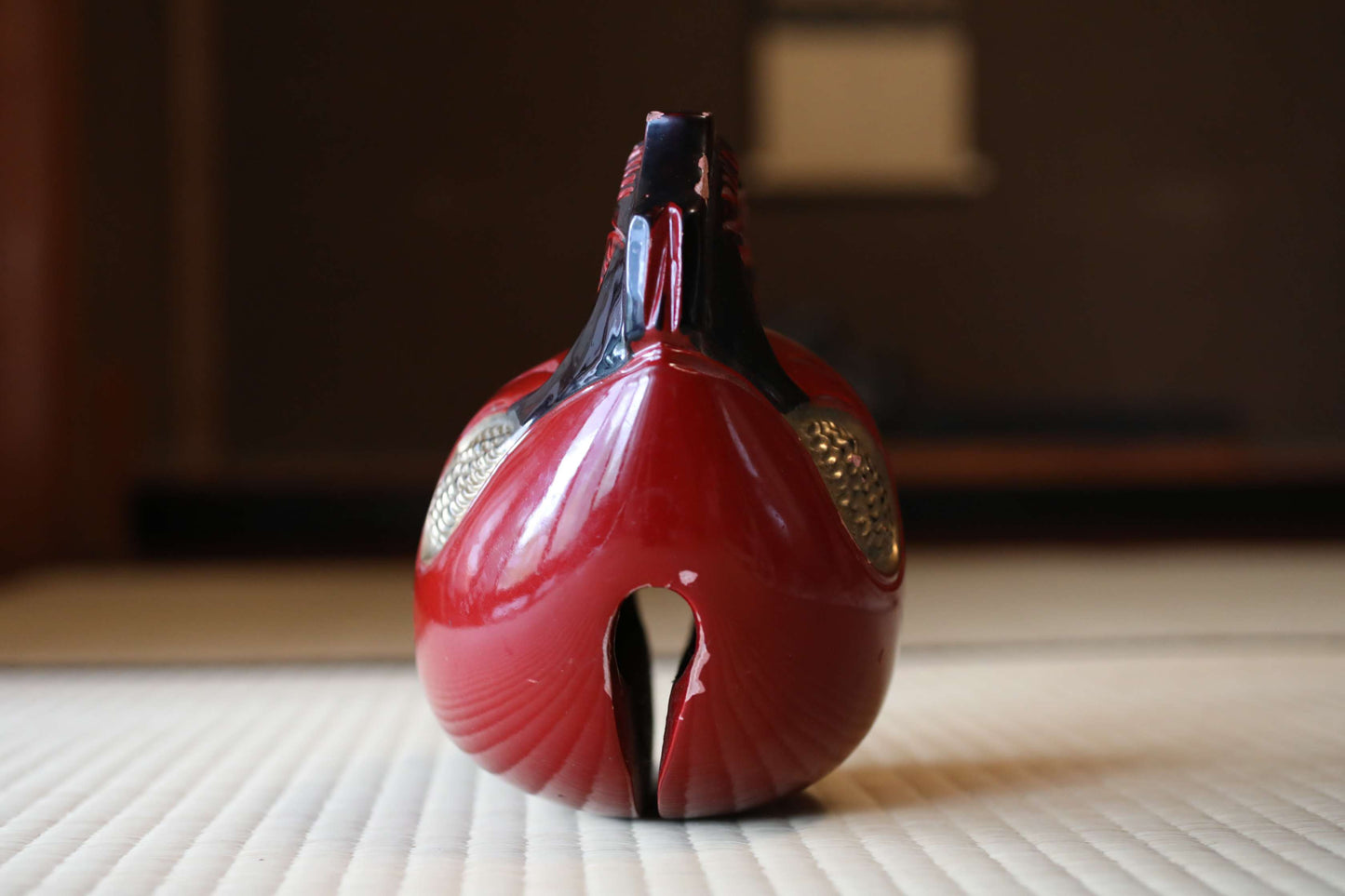 Wooden Fish drum gong"mokugyo" Buddhist tools red, black, gold lacquer with stick Japanese Chanting Musical Drum ornament H7.3in/H18.5cm