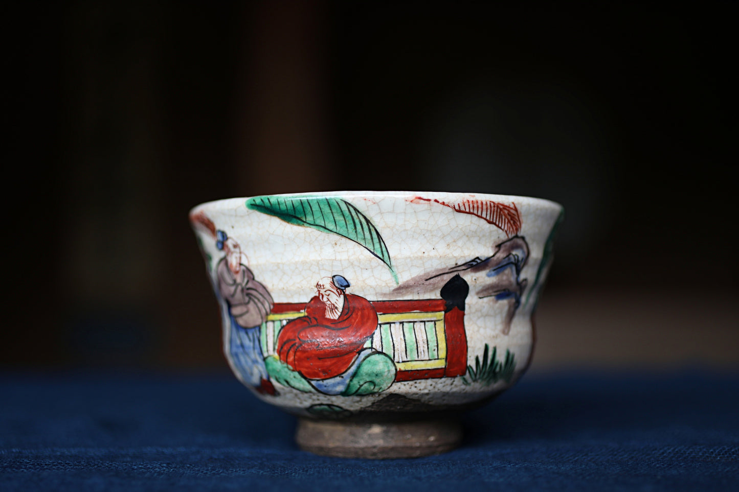 Matcha tea bowl Japanese Antique CHAWAN " MOKUBEI" with Wise men Tea ceremony, EDO