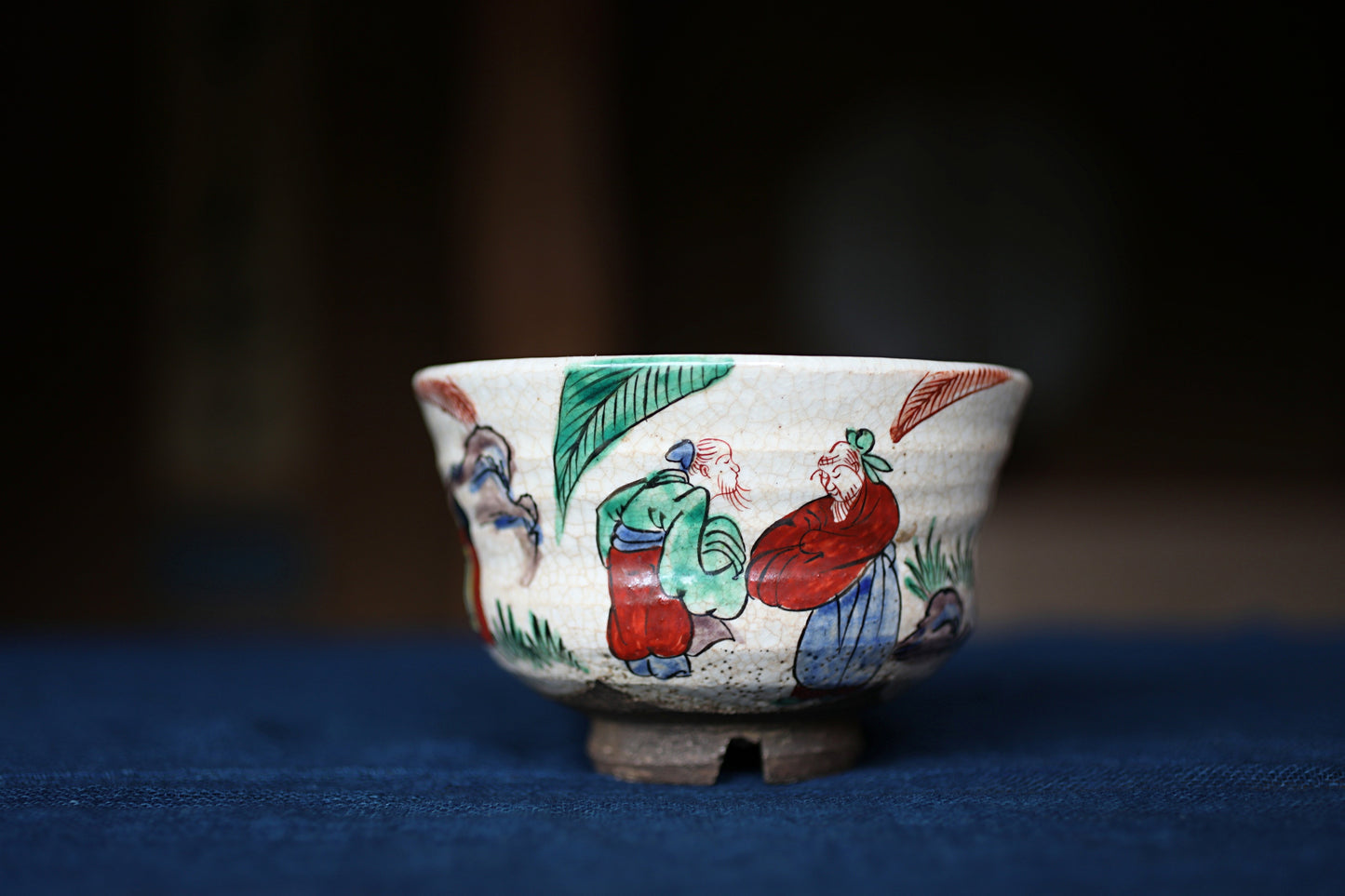 Matcha tea bowl Japanese Antique CHAWAN " MOKUBEI" with Wise men Tea ceremony, EDO