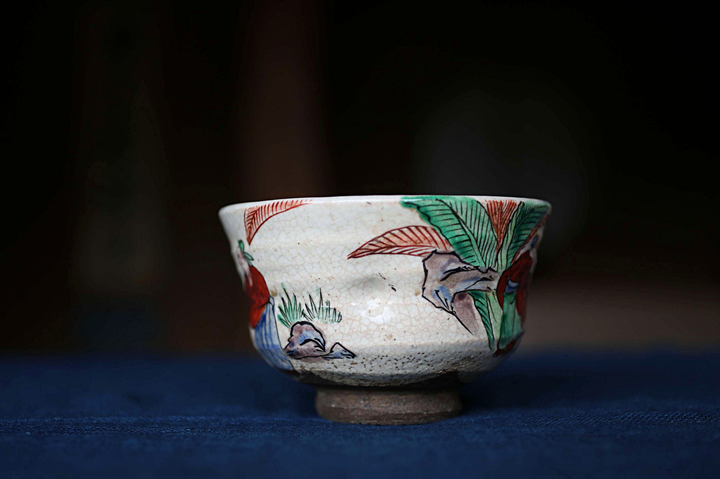 Matcha tea bowl Japanese Antique CHAWAN " MOKUBEI" with Wise men Tea ceremony, EDO