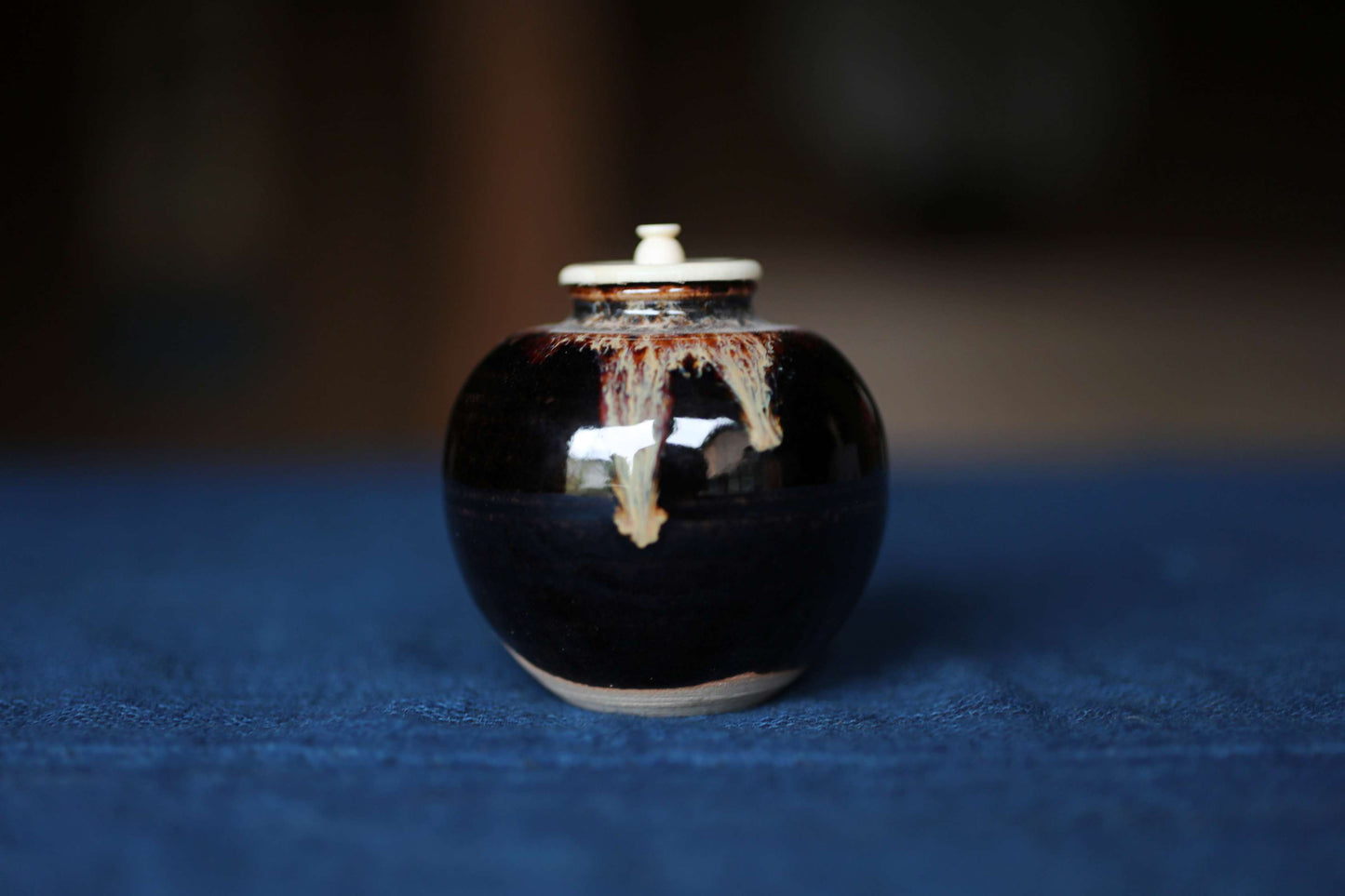 Vintage Japanese Matcha Caddy "文琳茶入 Bunrin Chaire"  with a silk bag, Tea Ceremony