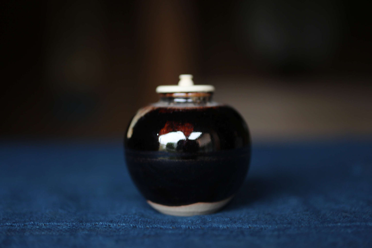 Vintage Japanese Matcha Caddy "文琳茶入 Bunrin Chaire"  with a silk bag, Tea Ceremony