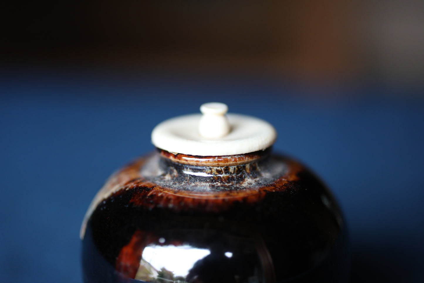 Vintage Japanese Matcha Caddy "文琳茶入 Bunrin Chaire"  with a silk bag, Tea Ceremony
