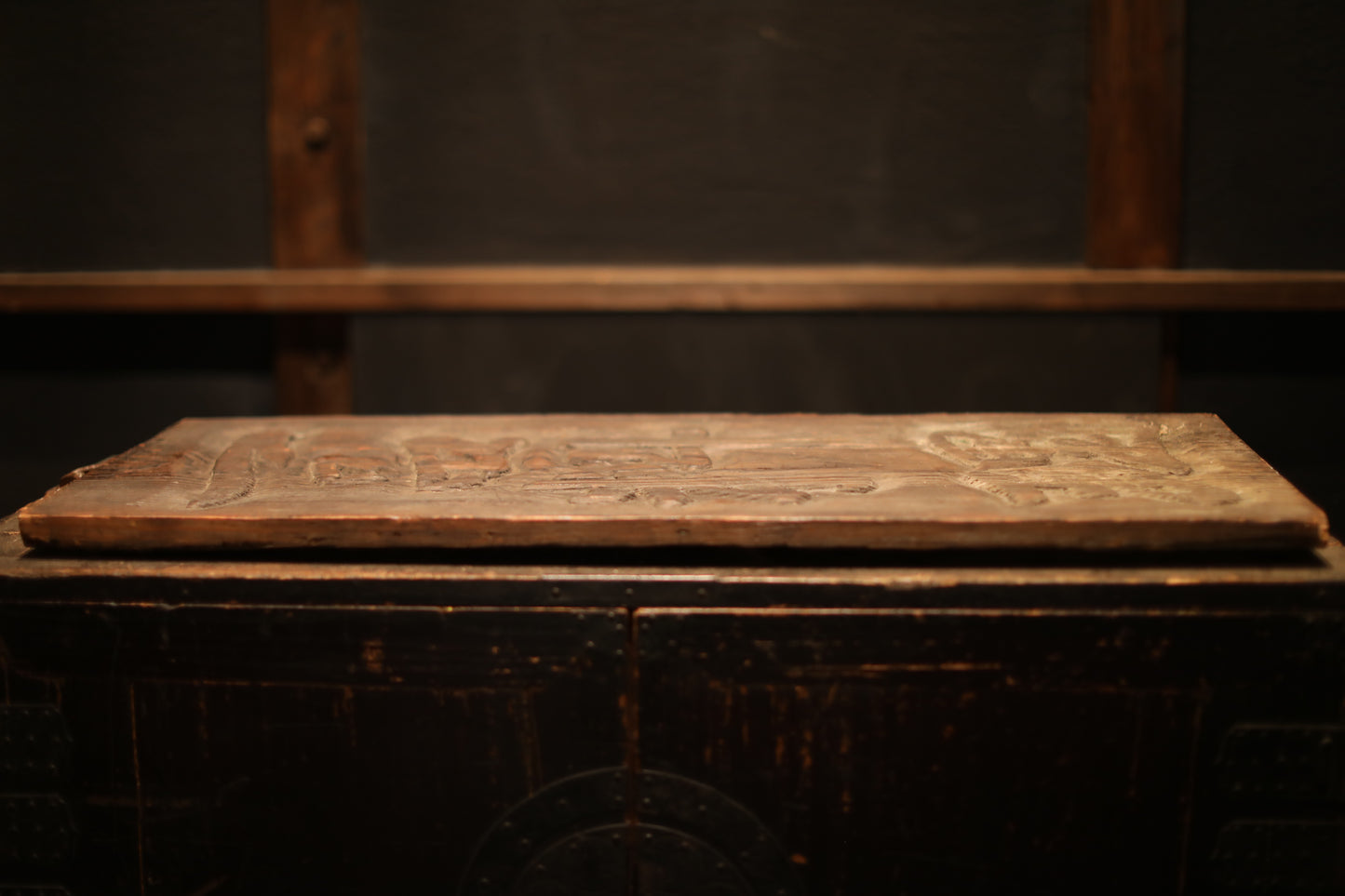 FINE! Large! Japanese antique 1920s furniture wooden signboard of the Restaurant shop/wood carving cool Kanji calligraphy H33.9in/H86cm