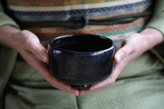 Matcha bowl raku black