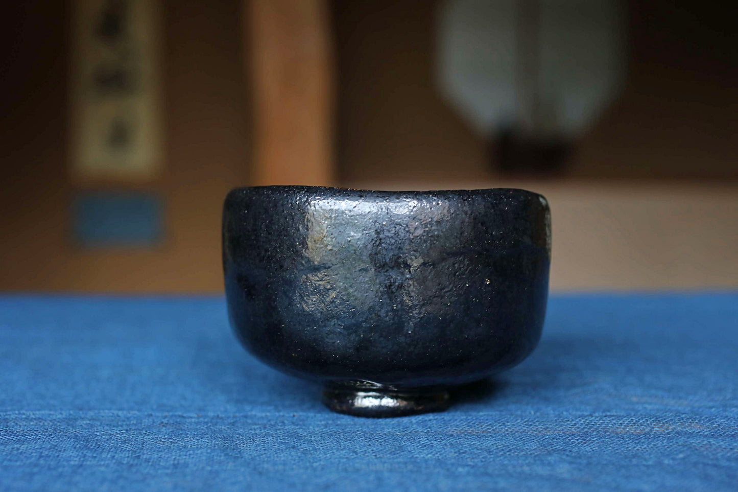 Matcha tea bowl Japanese Black 楽RAKU CHAWAN signature handmade Tea Cup Tea Ceremony pottery with box W4.8in/W12.3cm
