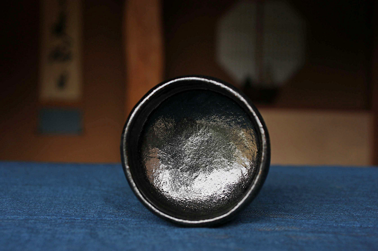 Matcha tea bowl Japanese Black 楽RAKU CHAWAN signature handmade Tea Cup Tea Ceremony pottery with box W4.8in/W12.3cm