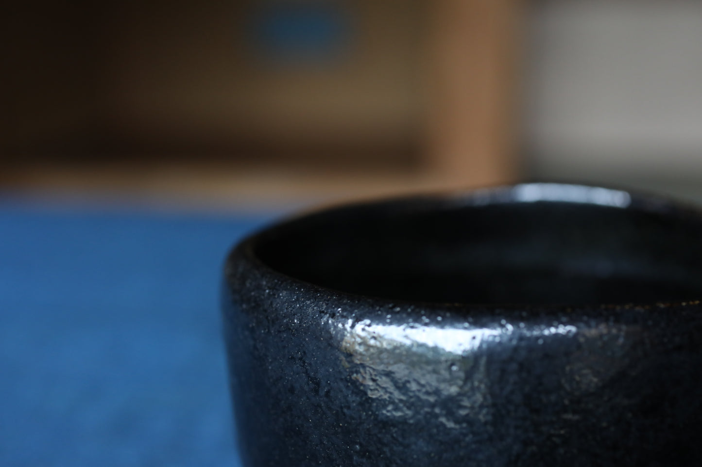 Matcha tea bowl Japanese Black 楽RAKU CHAWAN signature handmade Tea Cup Tea Ceremony pottery with box W4.8in/W12.3cm