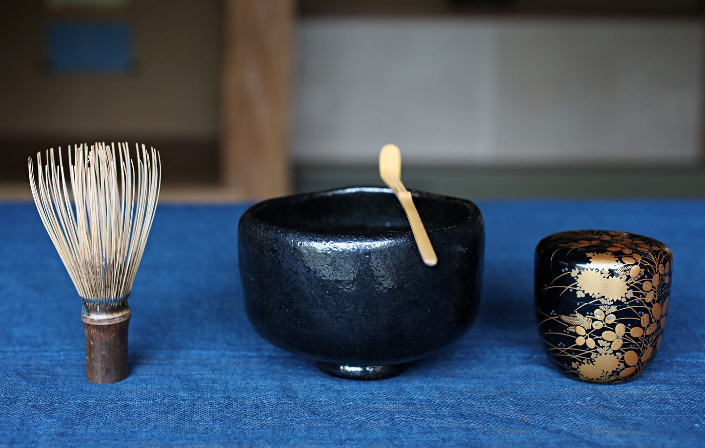 Matcha tea bowl Japanese Black 楽RAKU CHAWAN signature handmade Tea Cup Tea Ceremony pottery with box W4.8in/W12.3cm