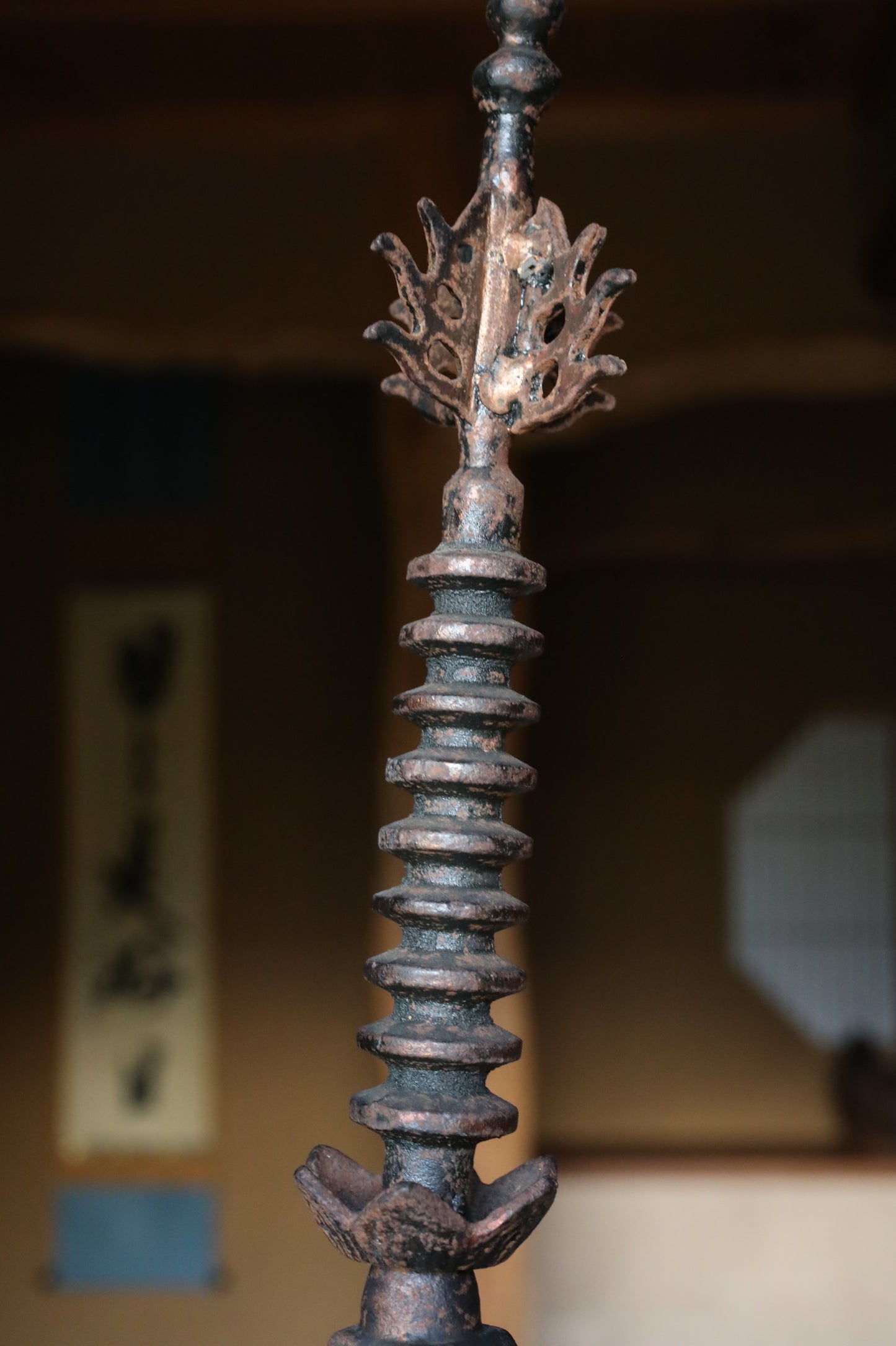 LARGE Japanese vintage cast iron five-storied Pagoda Buddhist architecture Kyoto design, Japanese metal interior H31.5×7.9in/H80×20cm