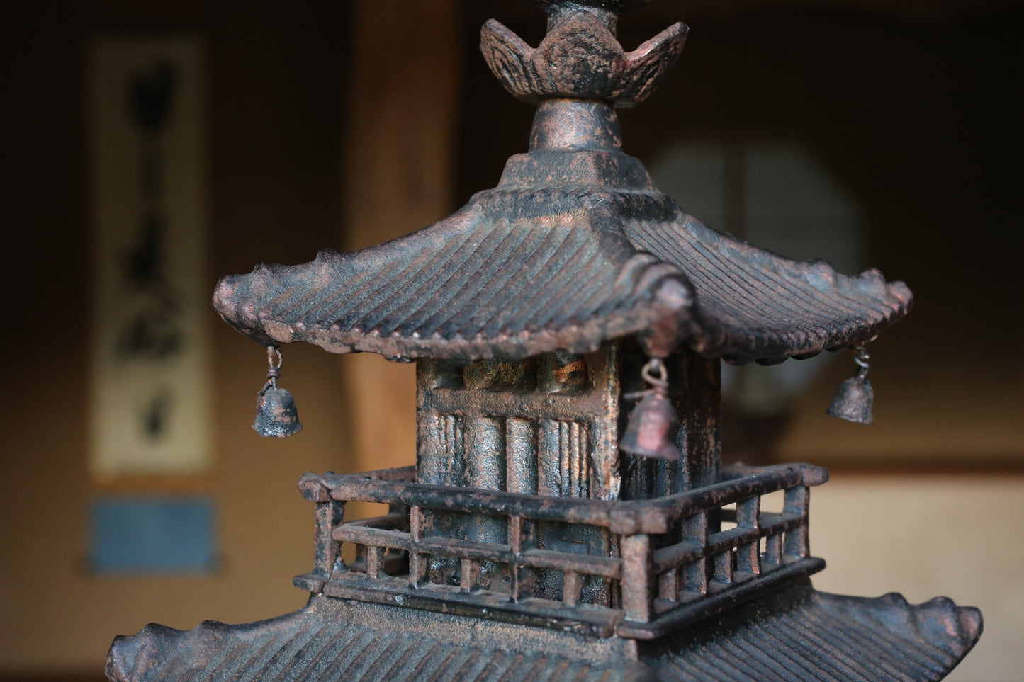 LARGE Japanese vintage cast iron five-storied Pagoda Buddhist architecture Kyoto design, Japanese metal interior H31.5×7.9in/H80×20cm