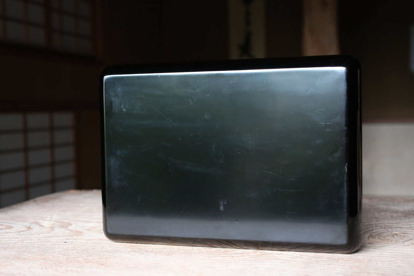 Japanese URUSHI lacquer square tray OBON black gold wisteria flower Family crest wooden tableware Tea ceremony Makie 13.1×9.1in/33.3×23.2cm