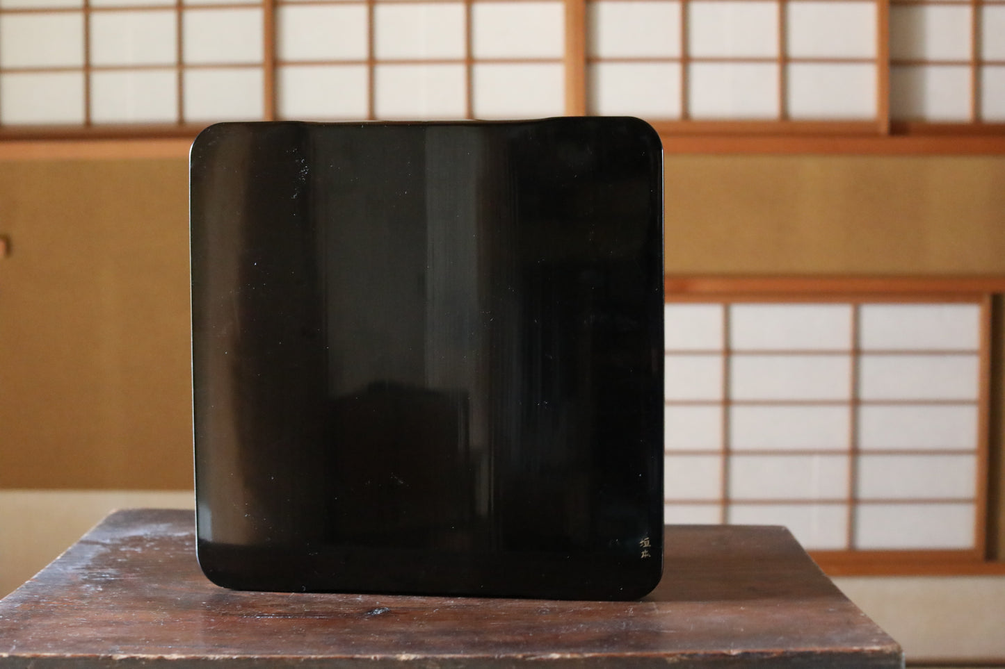 Japanese 1920s black URUSHI lacquer square tray OBON red urushi wooden tableware Tea ceremony OZEN 14.4×14.4in/36.5×36.5cm