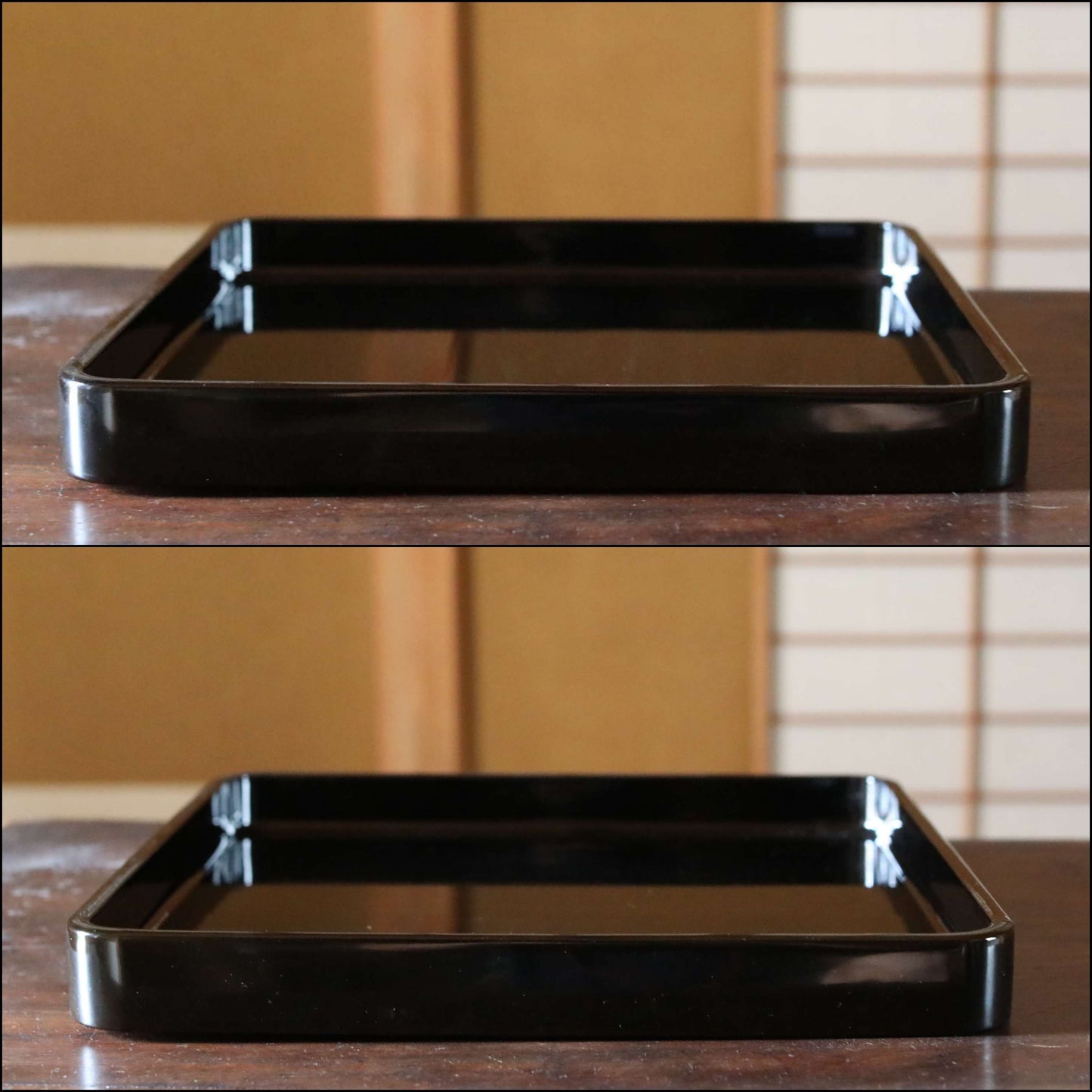 Japanese 1920s black URUSHI lacquer square tray OBON red urushi wooden tableware Tea ceremony OZEN 14.4×14.4in/36.5×36.5cm