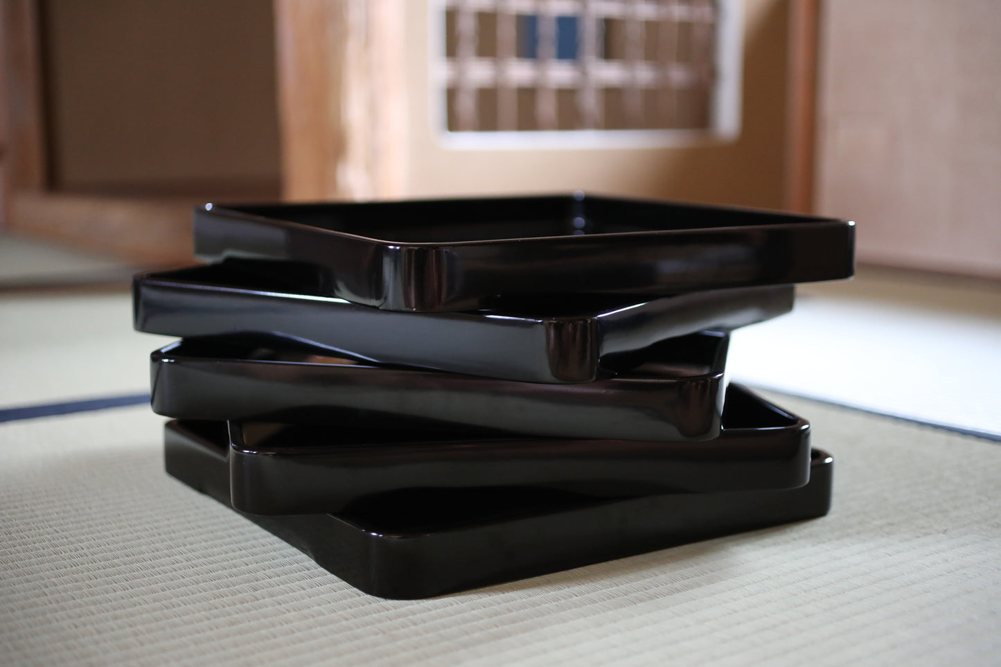 Japanese 1920s black URUSHI lacquer square tray OBON red urushi wooden tableware Tea ceremony OZEN 14.4×14.4in/36.5×36.5cm