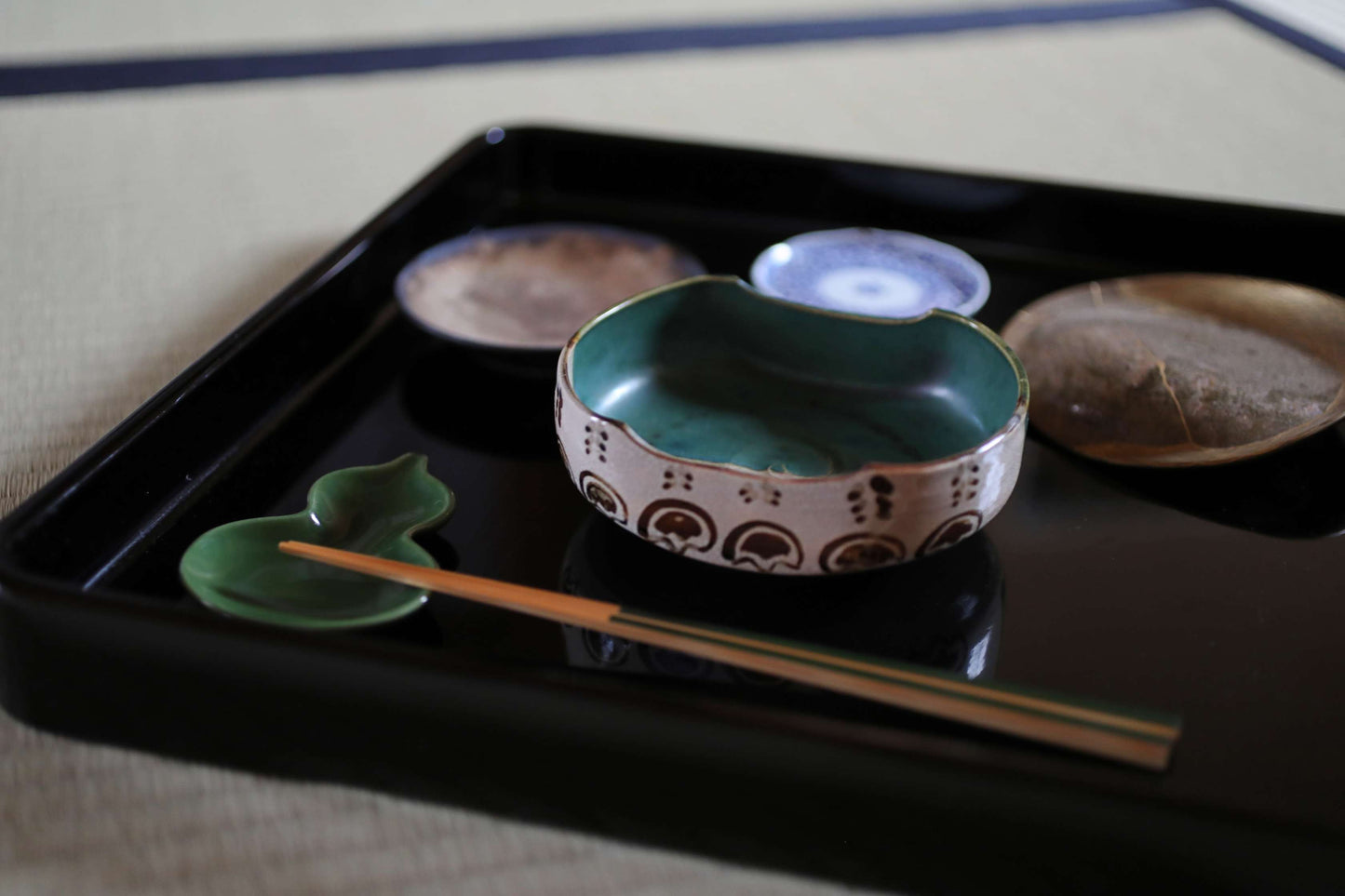 Japanese Urushi Lacquer Tray, 1920s Obon Tea Ceremony Ozen (14.4x14.4in)