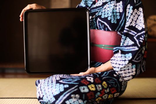 Japanese 1920s black URUSHI lacquer square tray OBON red urushi wooden tableware Tea ceremony OZEN 14.4×14.4in/36.5×36.5cm
