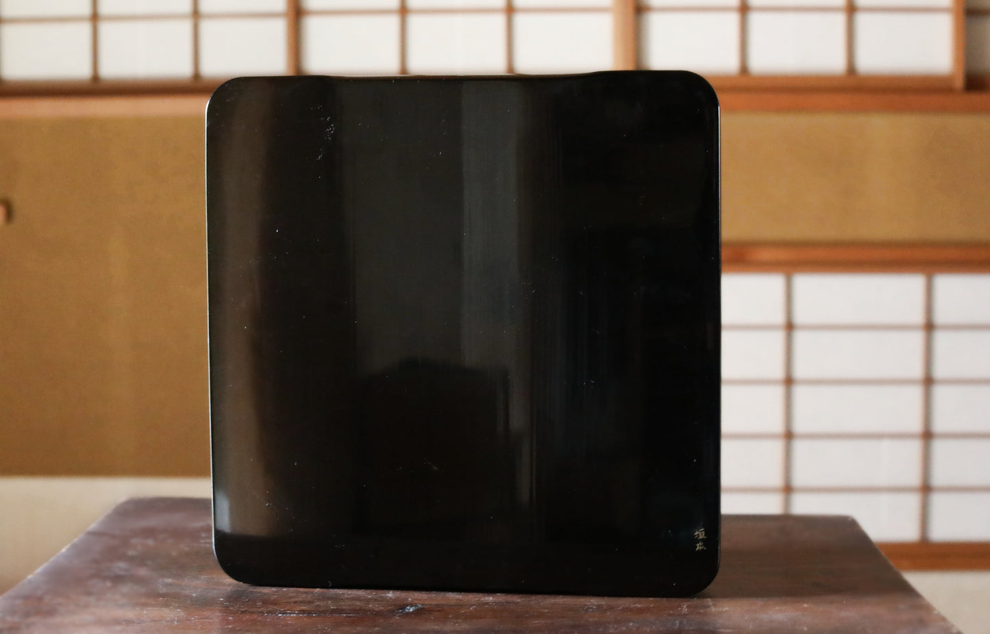 Japanese 1920s black URUSHI lacquer square tray OBON red urushi wooden tableware Tea ceremony OZEN 14.4×14.4in/36.5×36.5cm