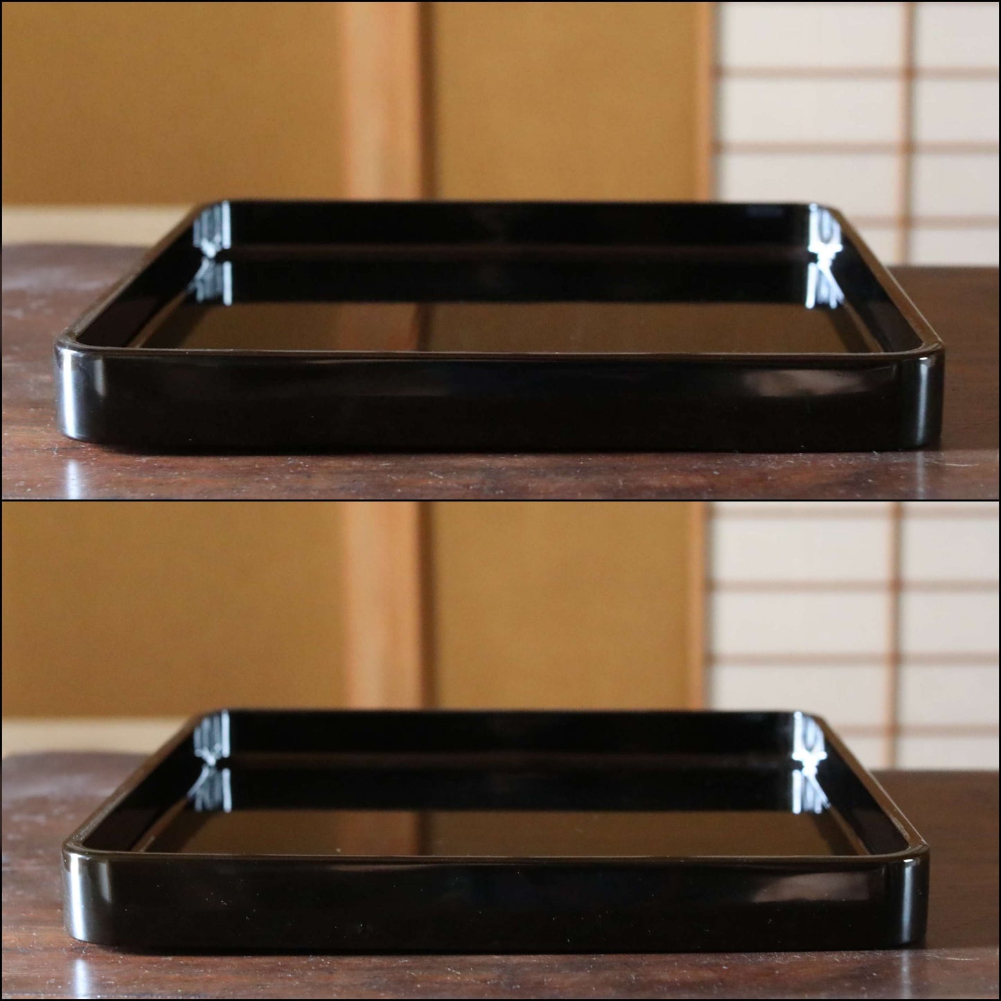 Japanese 1920s black URUSHI lacquer square tray OBON red urushi wooden tableware Tea ceremony OZEN 14.4×14.4in/36.5×36.5cm