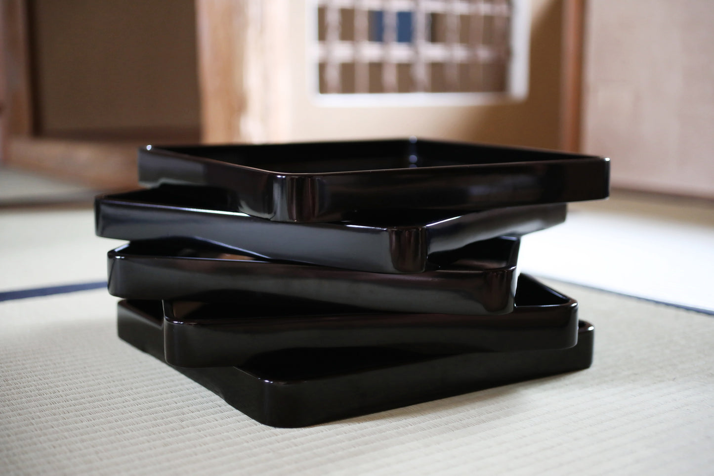 Japanese 1920s black URUSHI lacquer square tray OBON red urushi wooden tableware Tea ceremony OZEN 14.4×14.4in/36.5×36.5cm