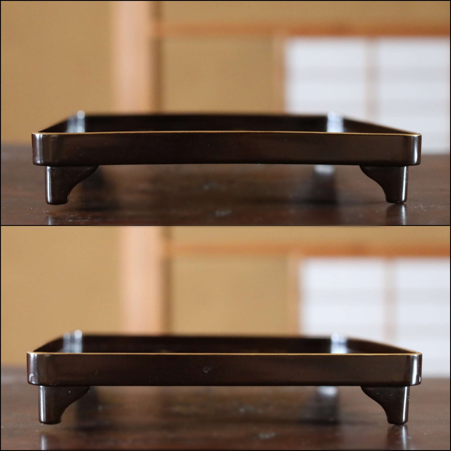 Japanese vintage Urushi Lacquer wooden tray with MAKIE gold little birds Ozen/Obon/ with low legs Japanese furniture 1960s 9.4in/24cm