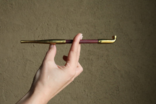 Pipe- Japanese vintage tobacco smoking bamboo and brass gold/Box (7.8in/19.8cm)