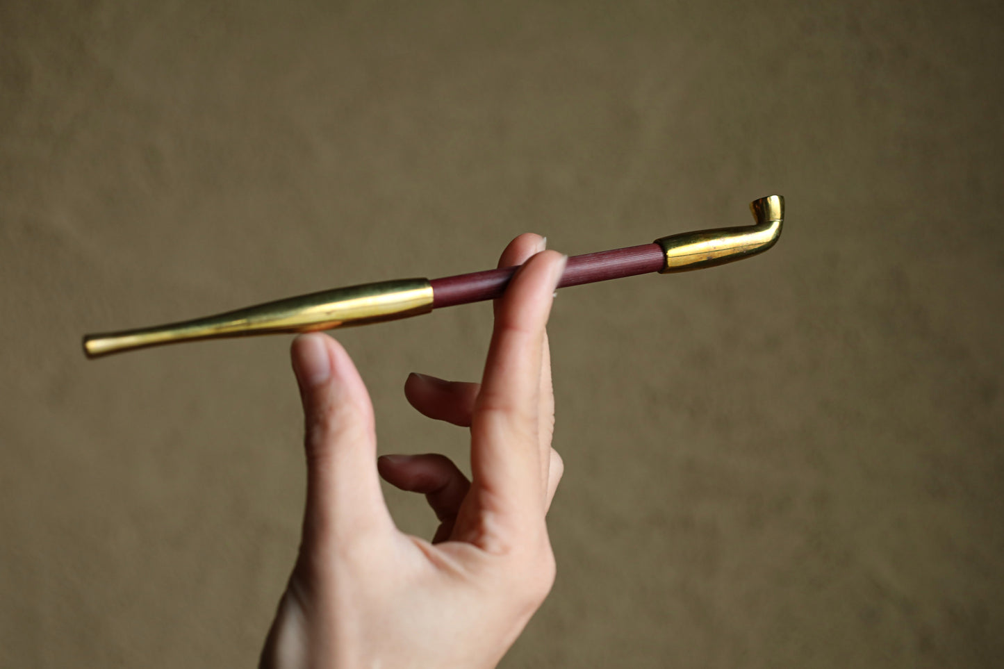 Pipe- Japanese vintage tobacco smoking bamboo and brass gold/Box (7.8in/19.8cm)