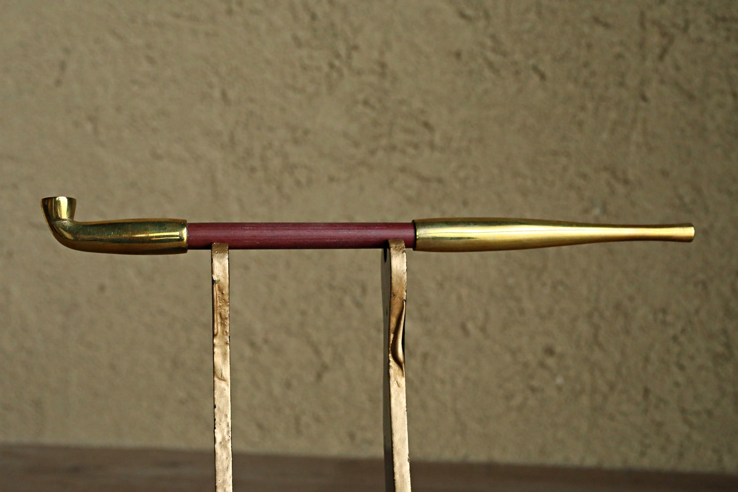 Pipe- Japanese vintage tobacco smoking bamboo and brass gold/Box (7.8in/19.8cm)