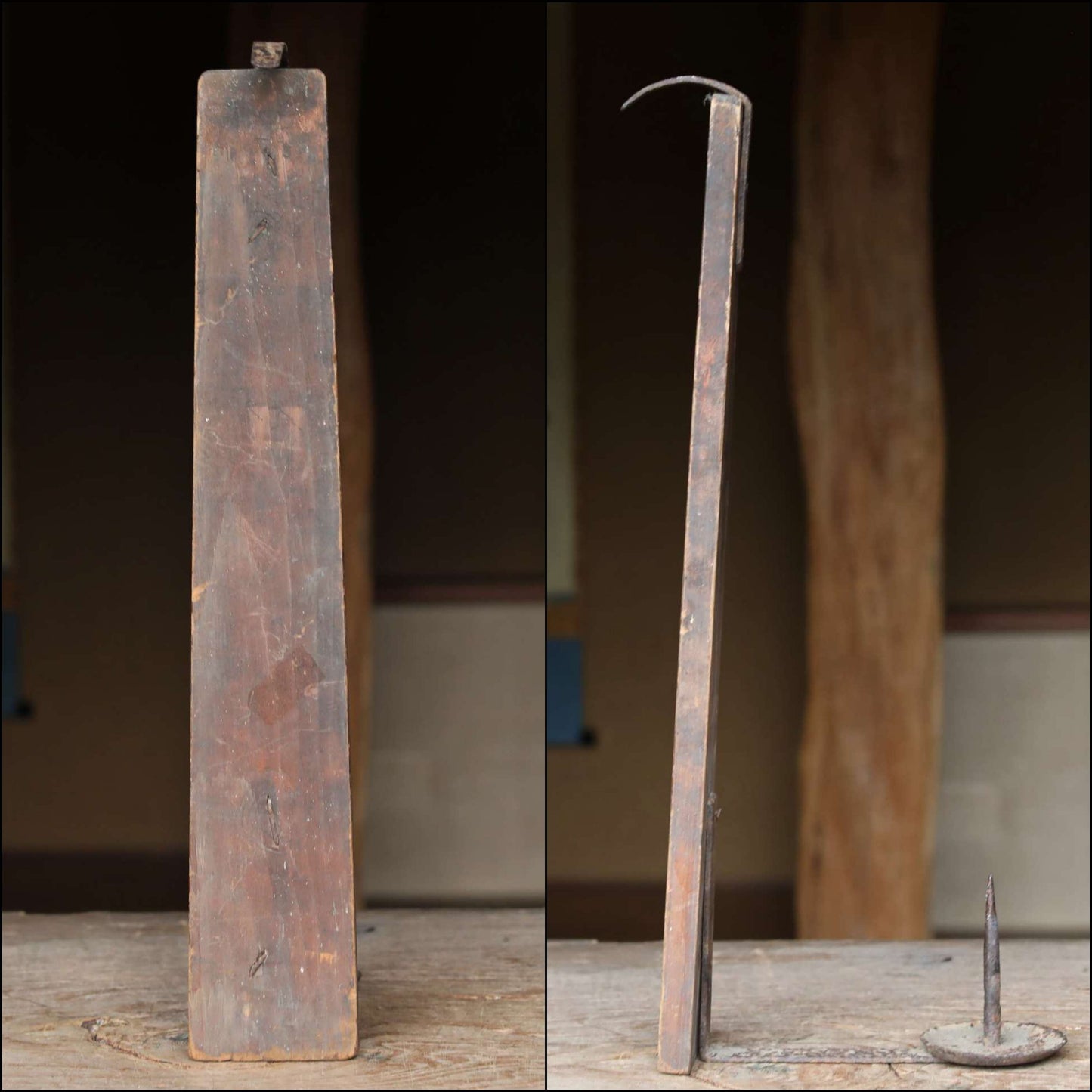 Japanese antique EDO 1800s furniture candle holder stand Hanging or carrying candle holder with crest H17.9in/H45.5cm