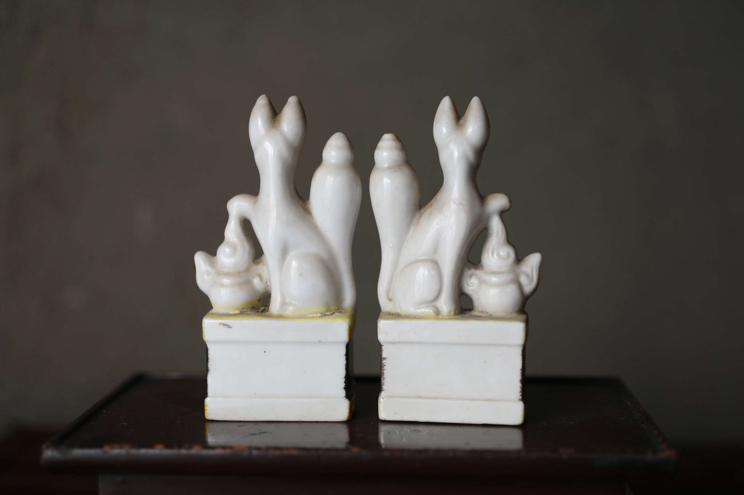 Vintage Japanese Porcelain Kitsune Fox Dolls, Shinto Shrine Altar Art