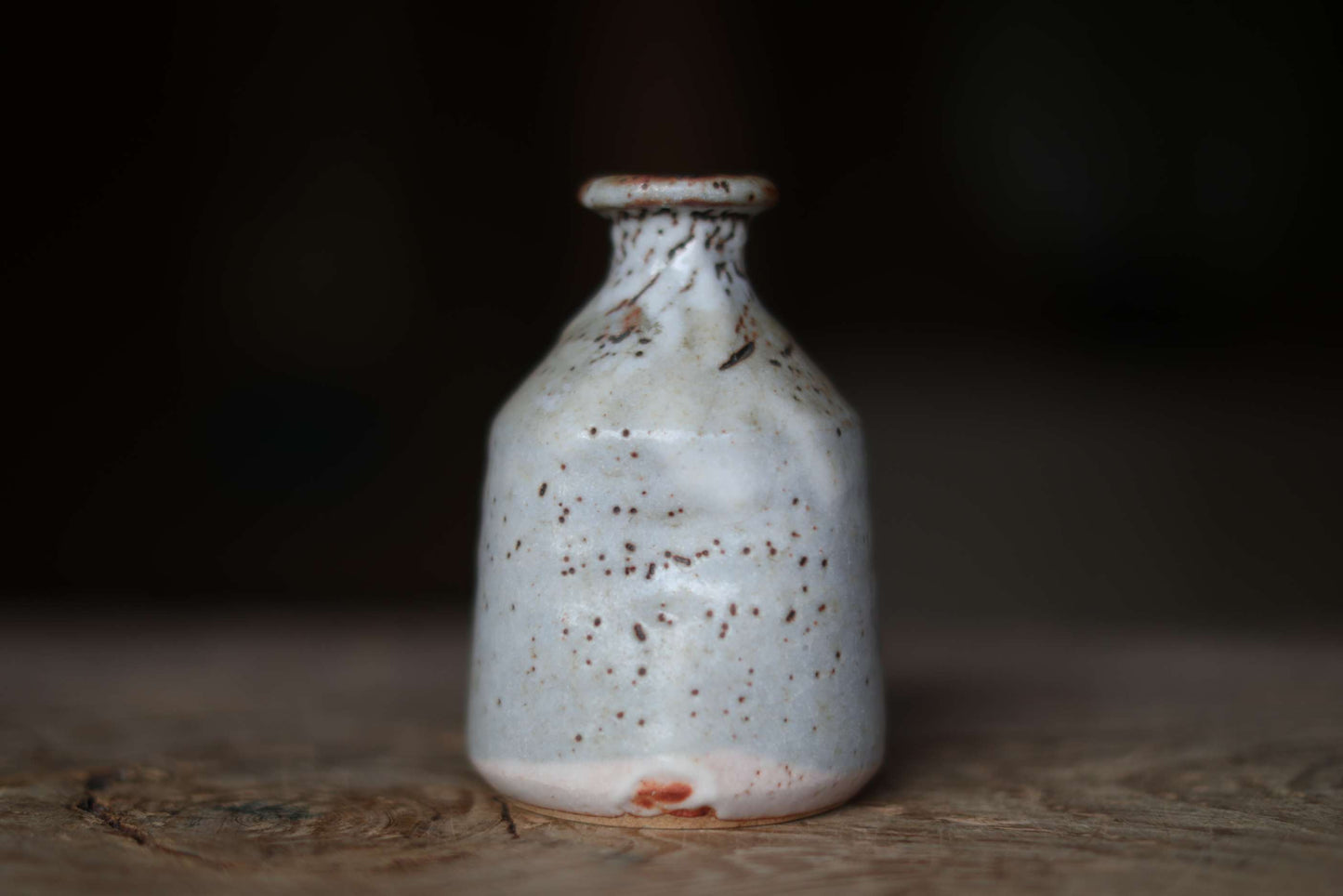 Japanese vintage hand made ceramic small jar flower vase Shino ware for Tea ceremony, IKEBANA H5.9in/H15cm