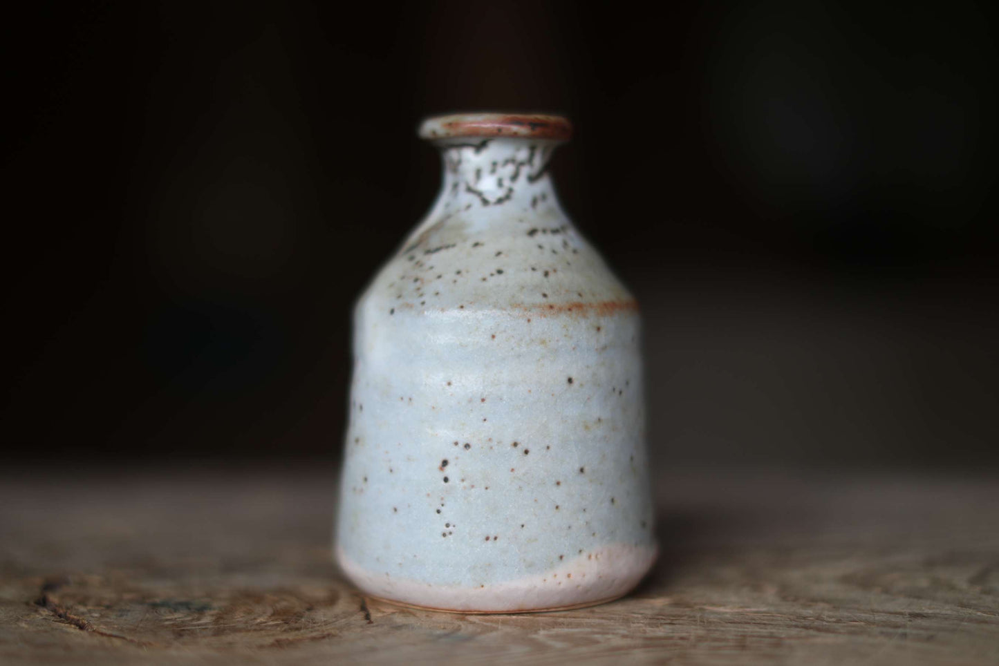 Japanese vintage hand made ceramic small jar flower vase Shino ware for Tea ceremony, IKEBANA H5.9in/H15cm