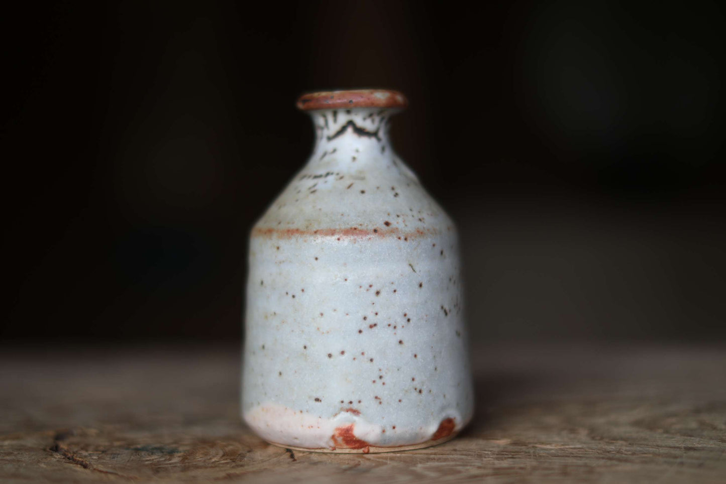 Japanese vintage hand made ceramic small jar flower vase Shino ware for Tea ceremony, IKEBANA H5.9in/H15cm