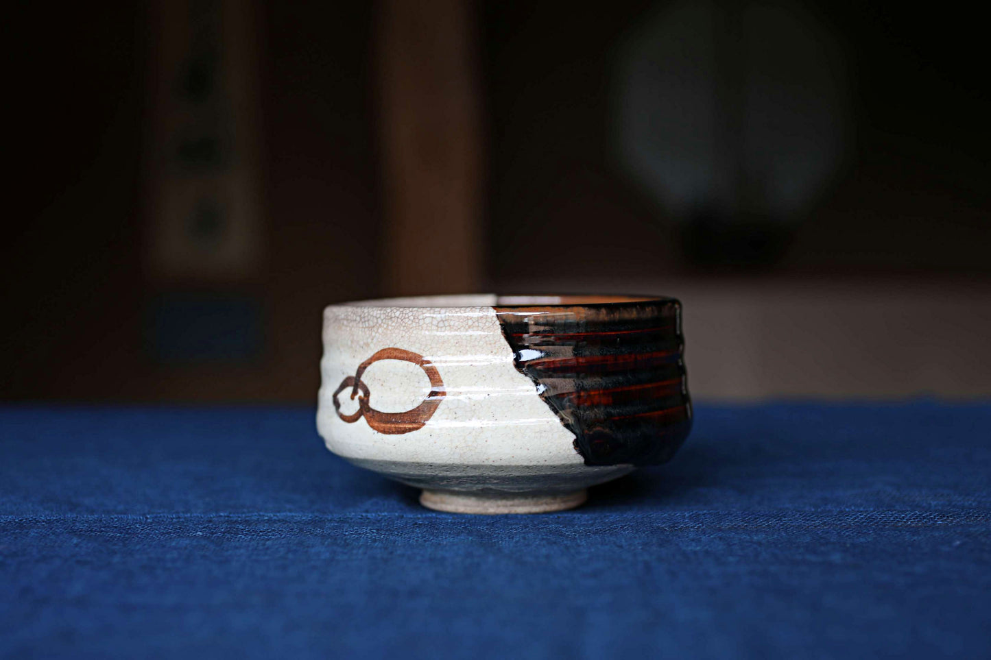 Green tea bowl Japanese antique CHAWAN black "ORIBE" Signed ware handmade Matcha Tea Cup Tea Ceremony ceramic with box W5.1in/ W13cm