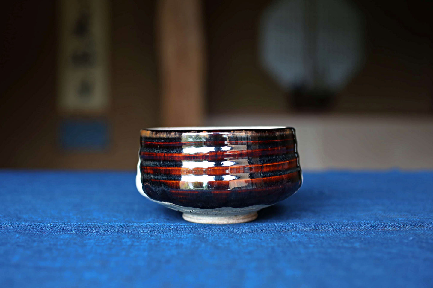 Green tea bowl Japanese antique CHAWAN black "ORIBE" Signed ware handmade Matcha Tea Cup Tea Ceremony ceramic with box W5.1in/ W13cm