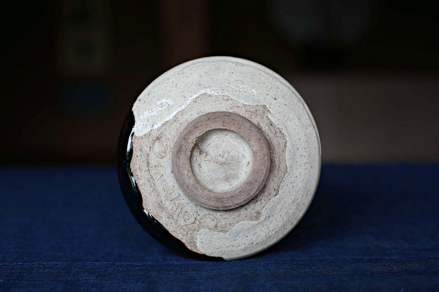 Green tea bowl Japanese antique CHAWAN black "ORIBE" Signed ware handmade Matcha Tea Cup Tea Ceremony ceramic with box W5.1in/ W13cm