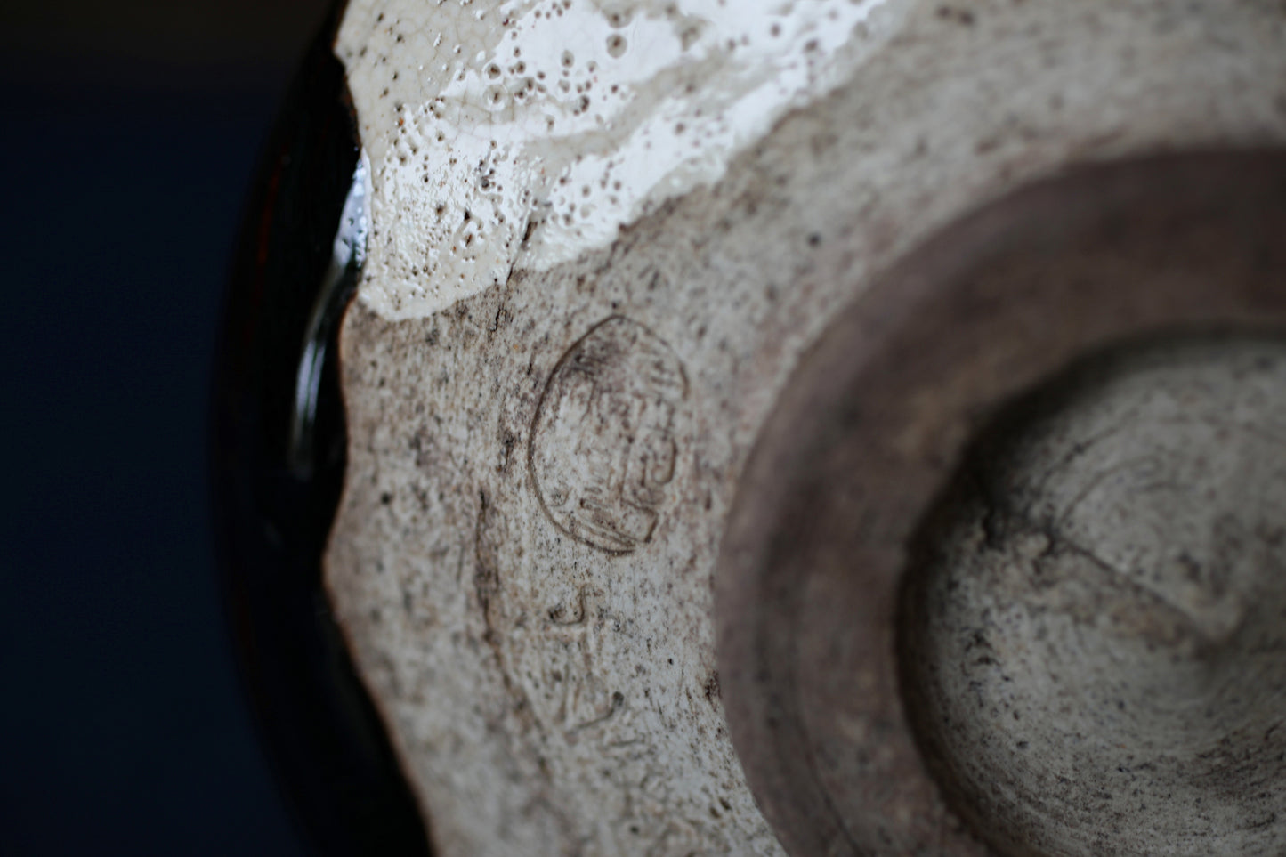 Green tea bowl Japanese antique CHAWAN black "ORIBE" Signed ware handmade Matcha Tea Cup Tea Ceremony ceramic with box W5.1in/ W13cm