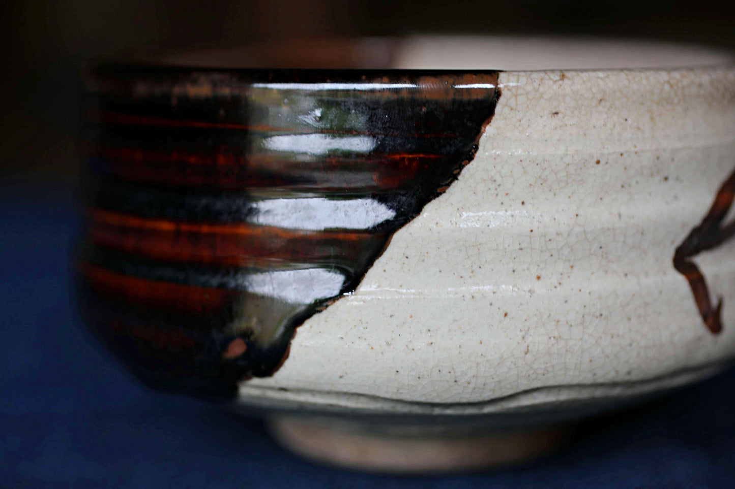 Green tea bowl Japanese antique CHAWAN black "ORIBE" Signed ware handmade Matcha Tea Cup Tea Ceremony ceramic with box W5.1in/ W13cm