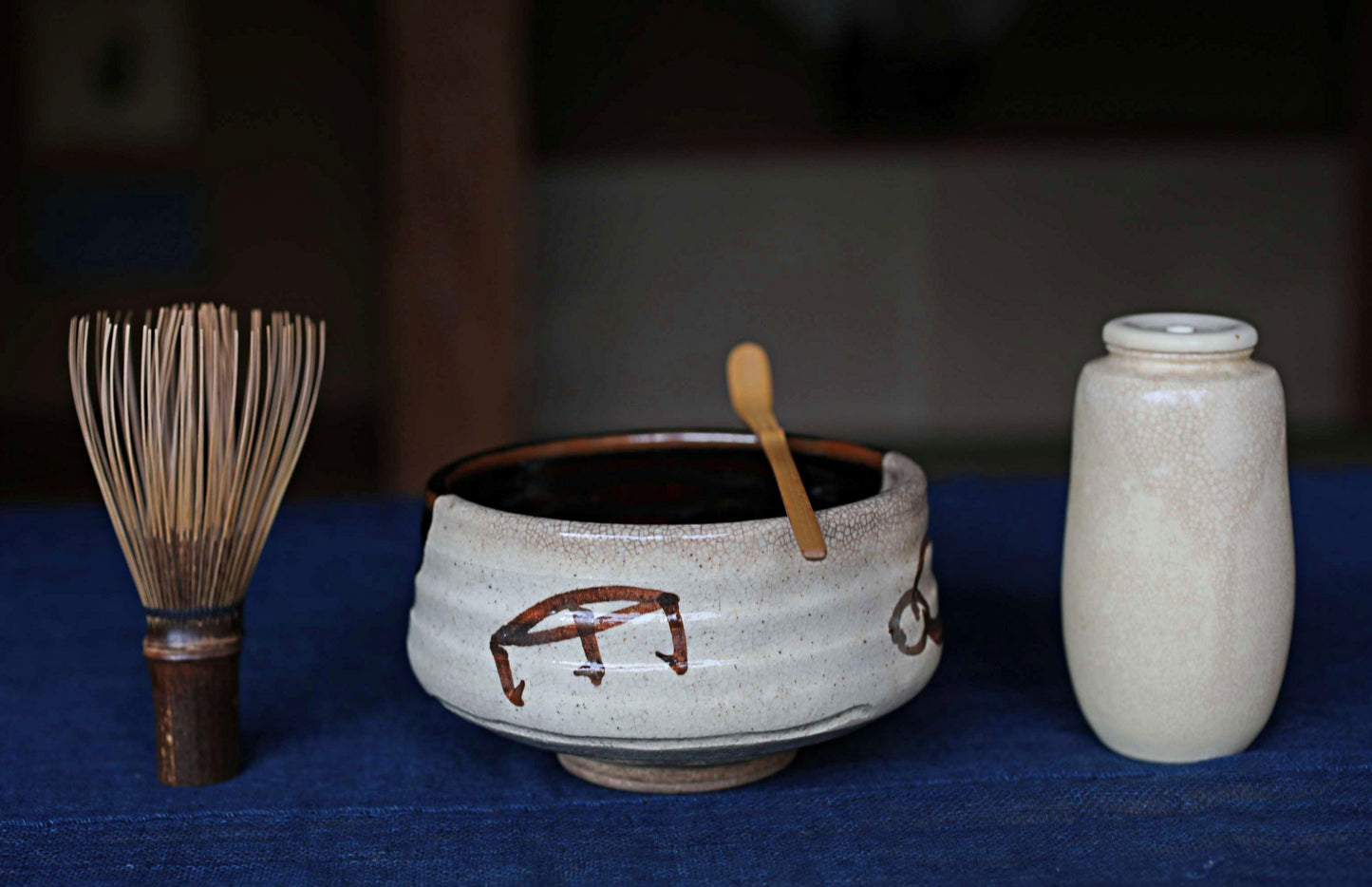 Green tea bowl Japanese antique CHAWAN black "ORIBE" Signed ware handmade Matcha Tea Cup Tea Ceremony ceramic with box W5.1in/ W13cm