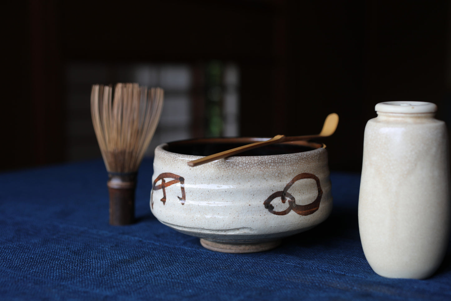 Green tea bowl Japanese antique CHAWAN black "ORIBE" Signed ware handmade Matcha Tea Cup Tea Ceremony ceramic with box W5.1in/ W13cm