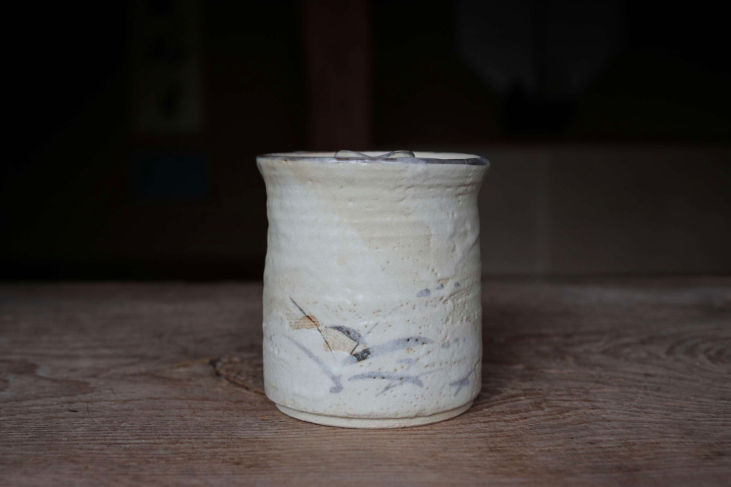 Japanese vintage Mizusashi jar with Two types of lids ceramic kiln craft For Tea ceremony "Shino" with signed W5.4in/W13.8cm