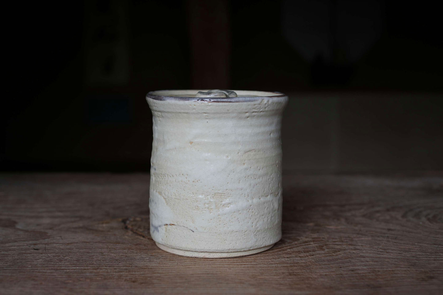 Japanese vintage Mizusashi jar with Two types of lids ceramic kiln craft For Tea ceremony "Shino" with signed W5.4in/W13.8cm