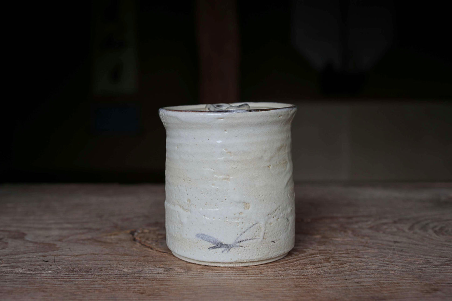 Japanese vintage Mizusashi jar with Two types of lids ceramic kiln craft For Tea ceremony "Shino" with signed W5.4in/W13.8cm