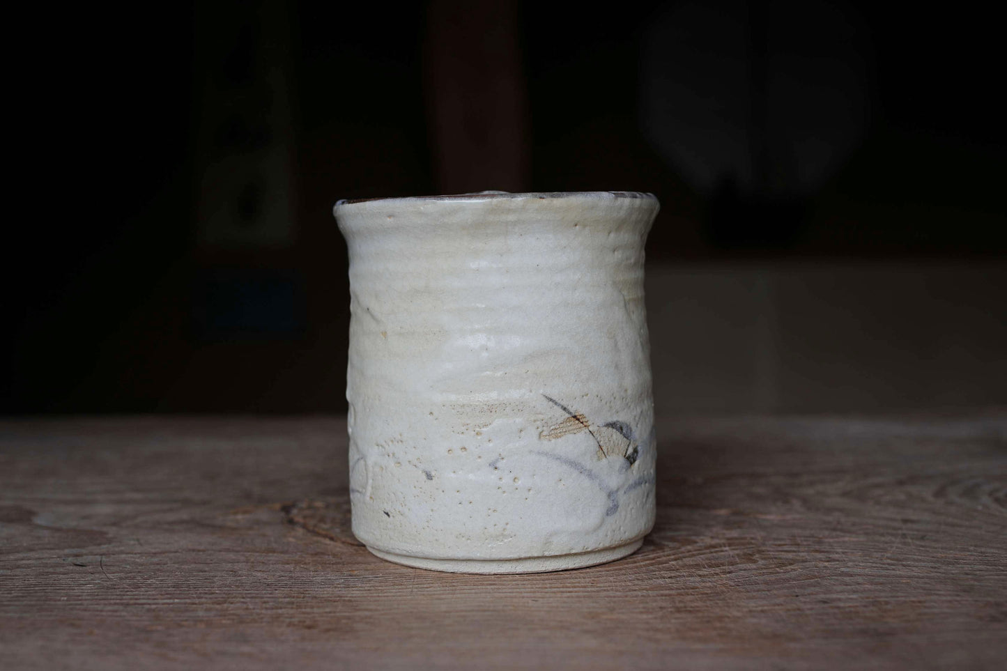 Japanese vintage Mizusashi jar with Two types of lids ceramic kiln craft For Tea ceremony "Shino" with signed W5.4in/W13.8cm