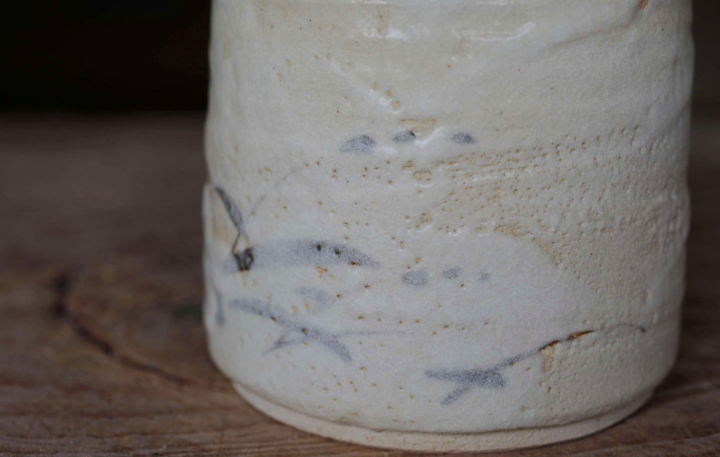 Japanese vintage Mizusashi jar with Two types of lids ceramic kiln craft For Tea ceremony "Shino" with signed W5.4in/W13.8cm