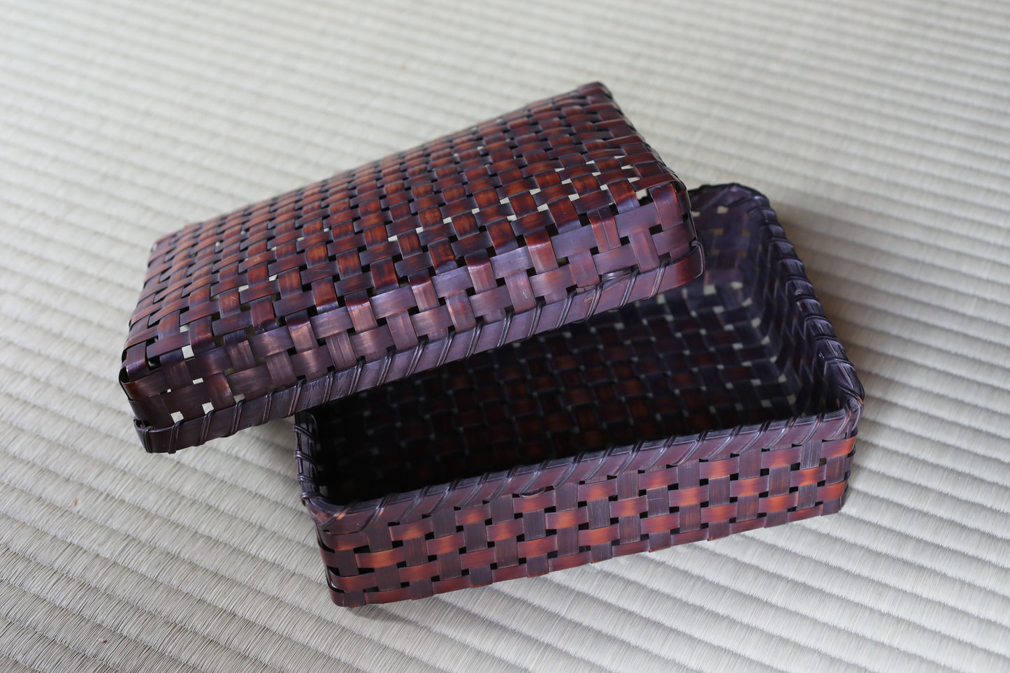 Japanese vintage bamboo woven box storage container 6.5×W9.4in/H16.5×24cm