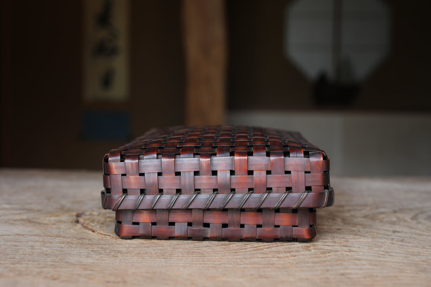Japanese vintage bamboo woven box storage container 6.5×W9.4in/H16.5×24cm