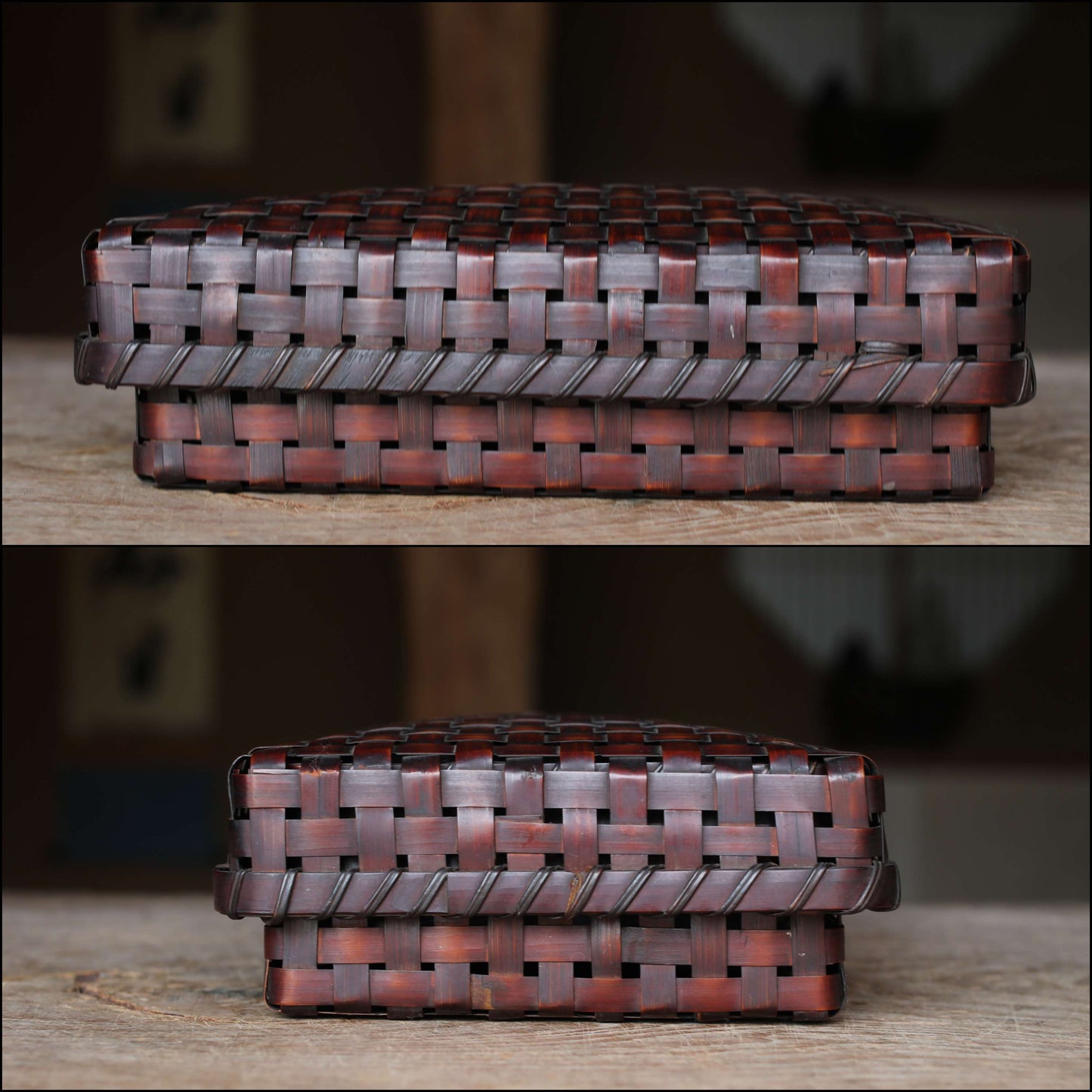 Japanese vintage bamboo woven box storage container 6.5×W9.4in/H16.5×24cm