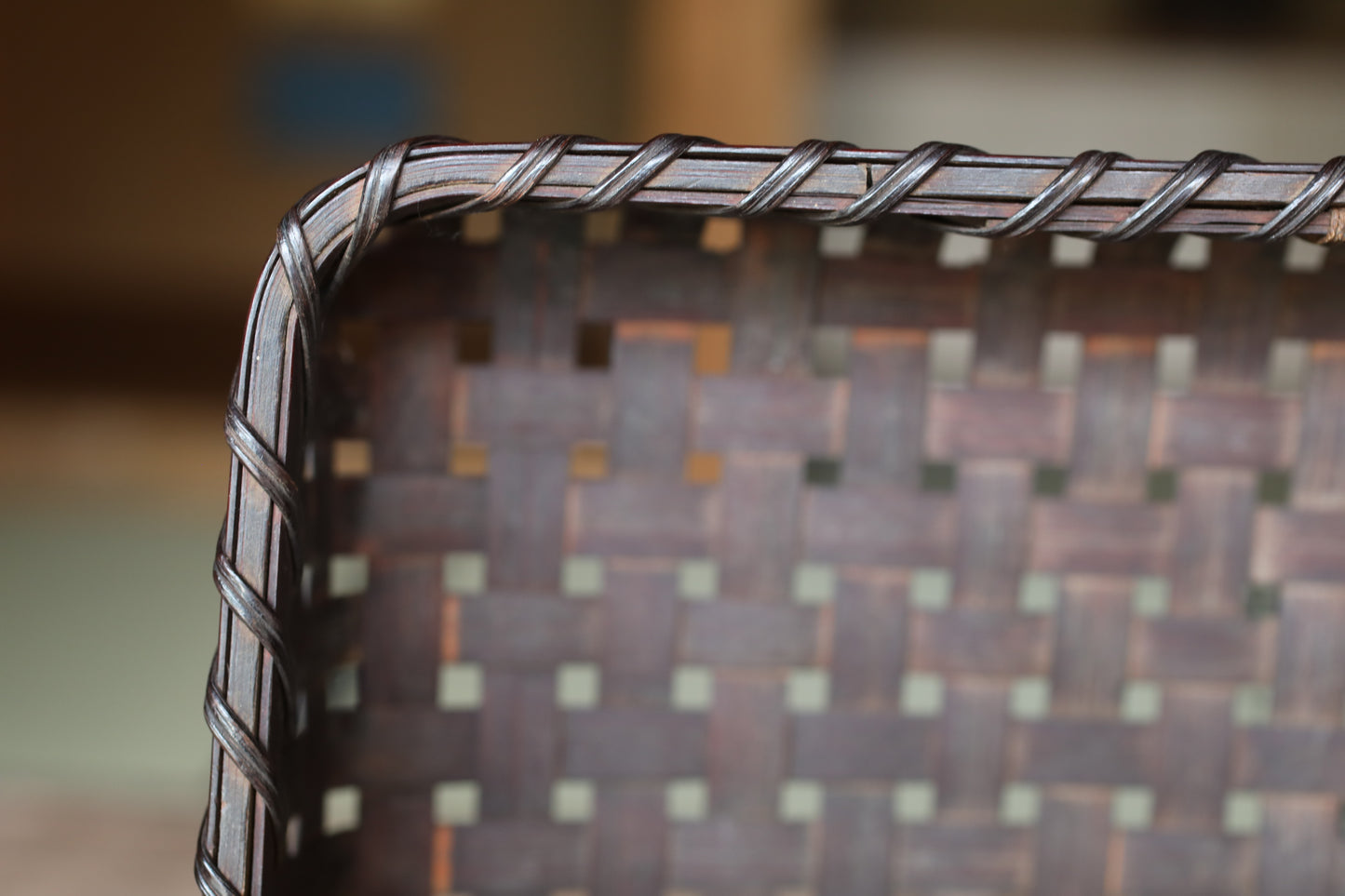 Japanese vintage bamboo woven box storage container 6.5×W9.4in/H16.5×24cm