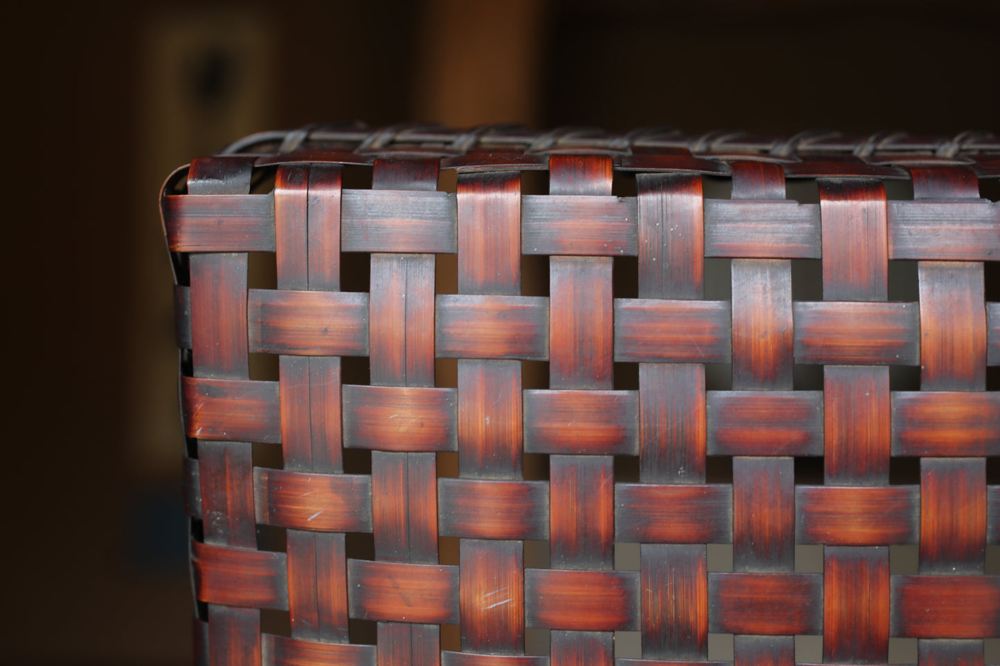 Japanese vintage bamboo woven box storage container 6.5×W9.4in/H16.5×24cm